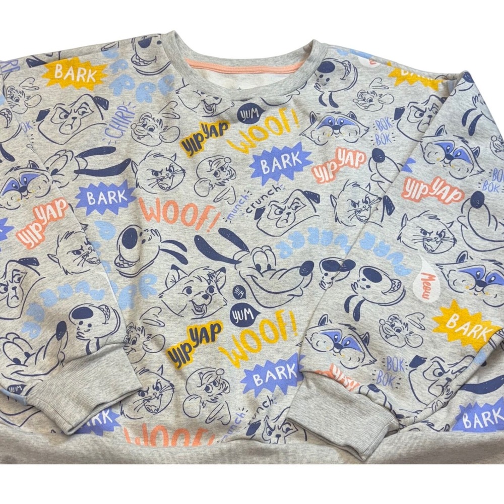 Disney Critter Chaos | Women's 2XL | All Over‎ Print | Crop Sweatshirt | Gray